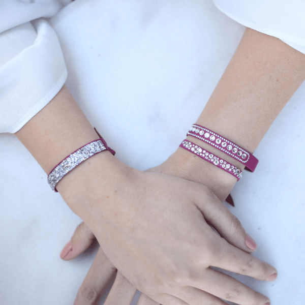 Kristal taşlı burgonya renk stretch bileklik armparty kombini